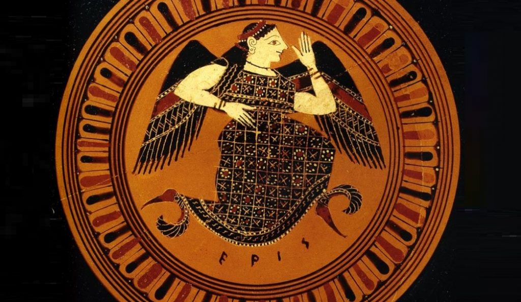 Eris. Attic plate, ca. 575–525 BC (Berlin Antikensammlung)